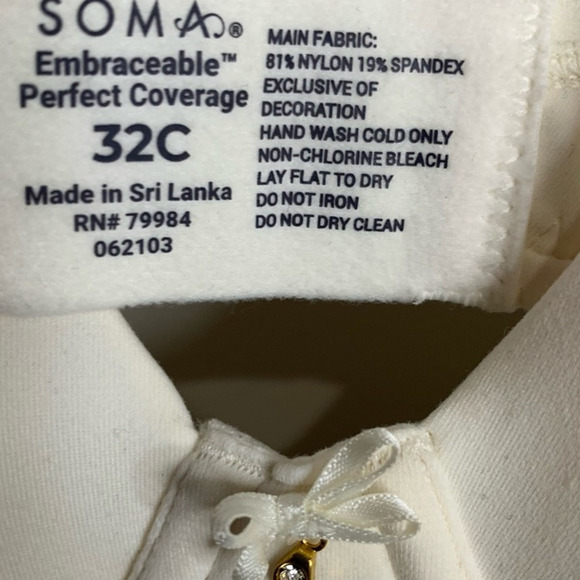 Soma Bra Women's Size 32C Embraceable Perfect Full Coverage Underwire Ivory NWT - Picture 4 of 6